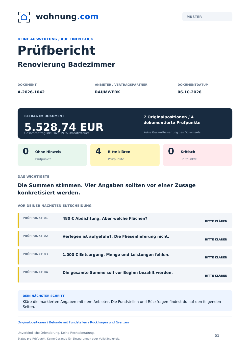 Muster-Auswertung, Seite 1: Dein Überblick